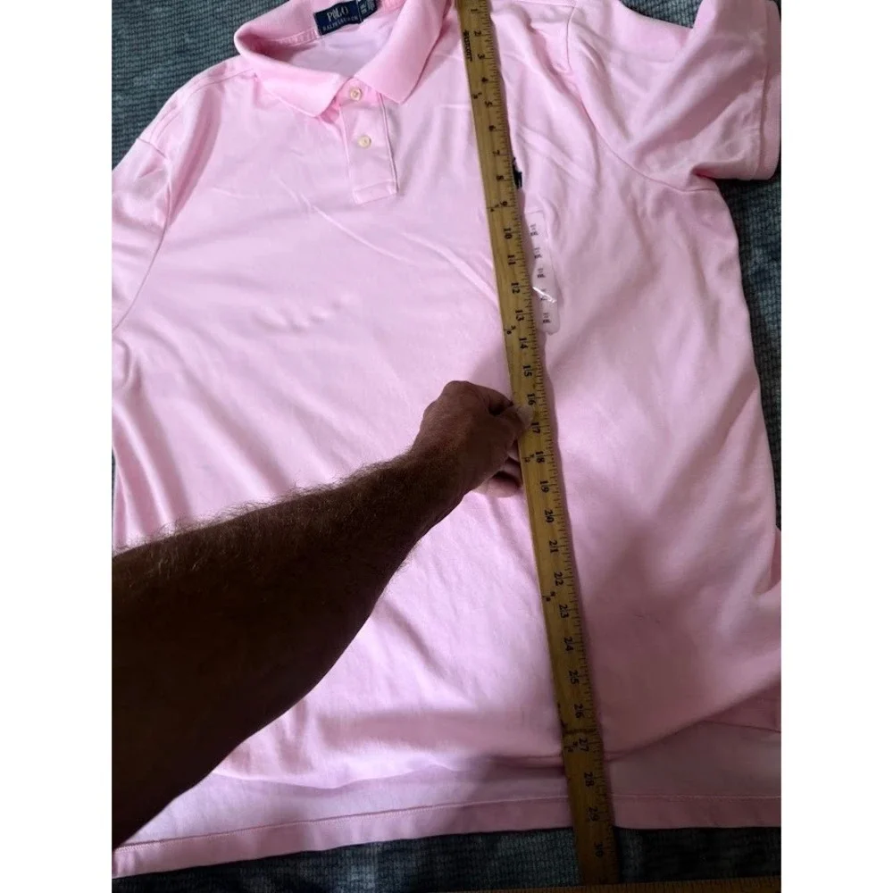 Polo Ralph Lauren Mens XXL Pink Short Sleeve Cotton Pique Polo Shirt Navy Pony